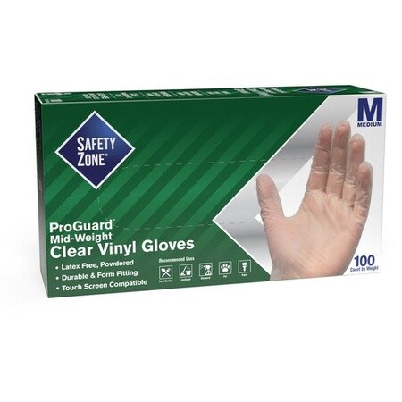Safety Zone GVP9-1, Vinyl Disposable Gloves, 3.2 mil Palm, Vinyl, Powder-Free, M, 100 PK, Clear SZNGVP9MD1